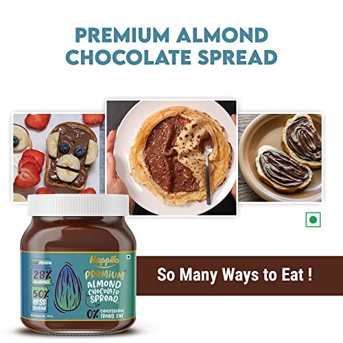 Image of Happilo Premium Almond Chocolate Spread, Delicious and Low-Carb Chocolate Spread with Goodness of California Almonds, High Protein Low Sugar Sweet Dessert, Smooth & Creamy Guilt-Free Diet Snack, No Cholesterol and Trans-Fat, 200g