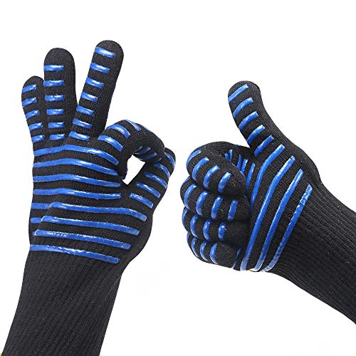 Guantes Barbacoa BBQ Guantes Resistentes al Calor hasta 800℃/1472℉ Guantes para Horno Profesional Guantes Cocina Horno Antideslizantes para Cocina, Parrilla, Hornear, Microondas (L-XXL)