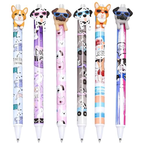 YNOUYRS 6 Bolígrafos de Gel Borrables - con Tinta Borrable Termosensible, Gama de Diseños de Cuerpo, Punta de 0,5 mm, Diseño de Perro
