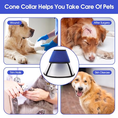 Image of ASENKU Adjustable Dog Cone Collar - Comfortable After Surgery, Soft Protective Pet Recovery Elizabethan Collar for Large Medium Small Dogs, Blue, M