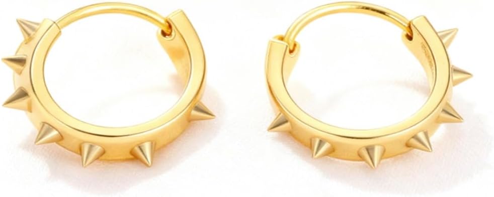 2026Gold Spiked Hoop Earrings for Women, Small Studded Huggie Hoops, Lightweight 2.3g Jewelry - Image 7