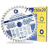 FALKENWALD® Hoja de sierra (150 x 20 mm, incluye 16 y 10 mm, 40 dientes, para madera, metal, aluminio y plásticos, compatible con TE-CS 18 Li, Makita DCS553, Bosch y otras marcas