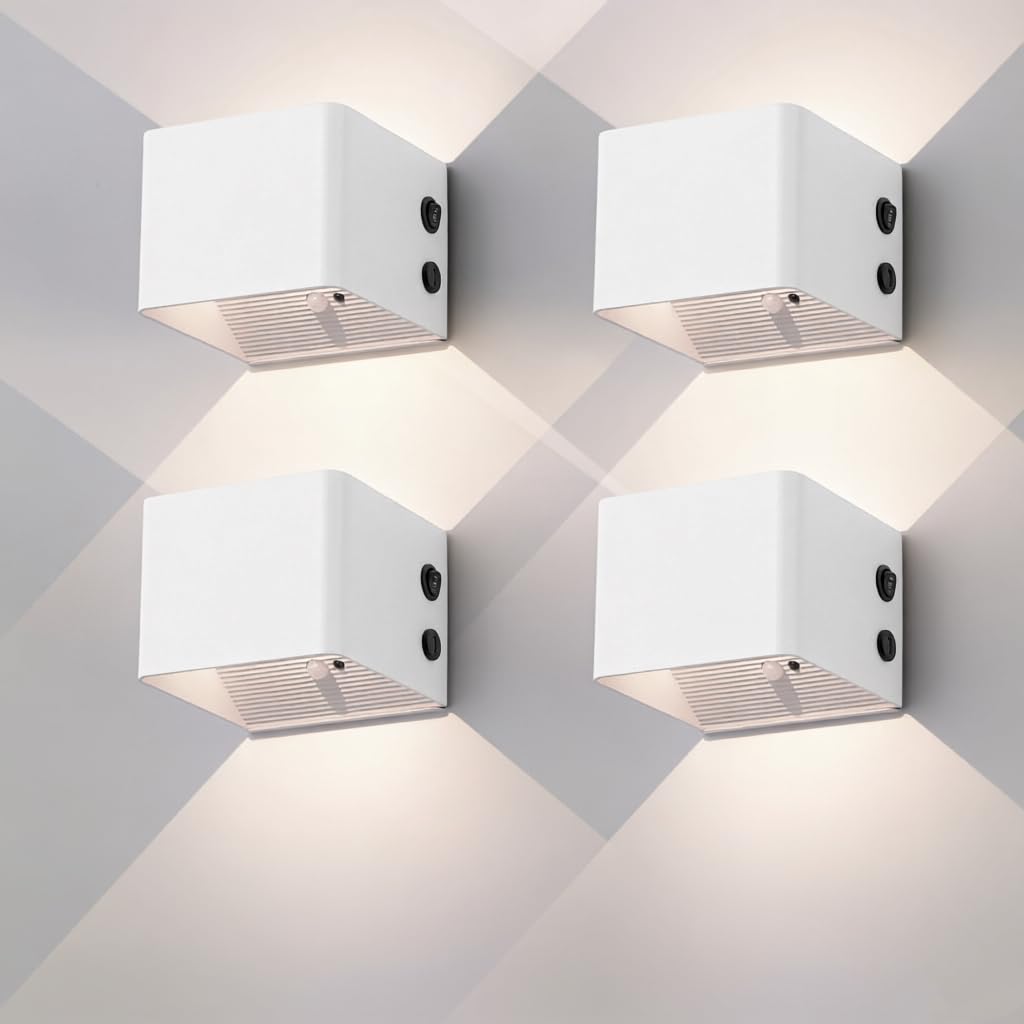 Battery Wall Lamp Indoor with Motion Sensor, Remote Control, 3 Colours, Wall Light, Up and Down Indoor LED Wall Light, 3 Modes, Rechargeable Battery Operated Wall Lights, Brightness, Adjustable, Black