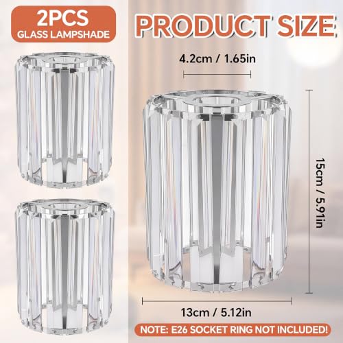 Image of Teenyyou 2 Pack Crystal Lamp Shade, 1-5 /8 inch(1.65 inch) UNO-fitter, Silver Medium