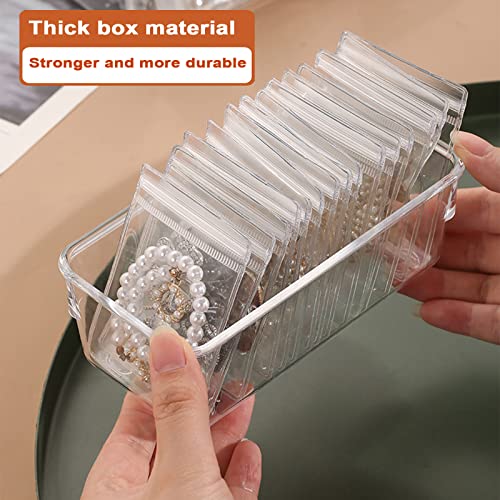 Jewelry Organizers for Women, Clear Acrylic Drawer Organizer Box with 15 Middle Bags for Necklace, Ring, Screw Individually Packaged, Easy to Carry