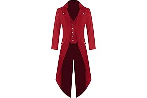 Mens Red Tailcoat Steampunk Costume Gothic Victorian Jacket Vintage Tuxedo