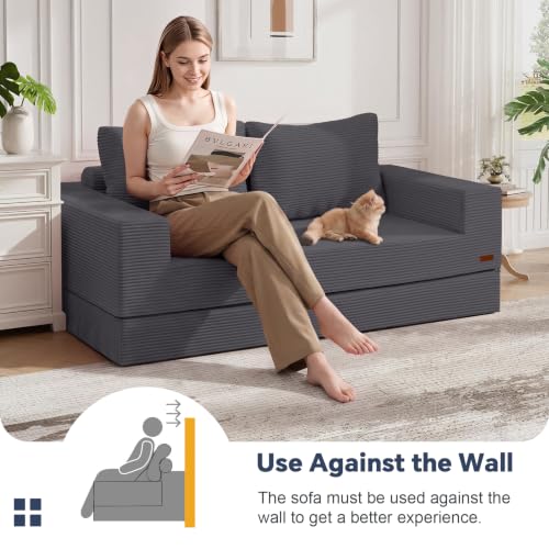 Image of COMAX Boneless Loveseat, 59 inch Convertible Sofa Bed, Folding Small Futon