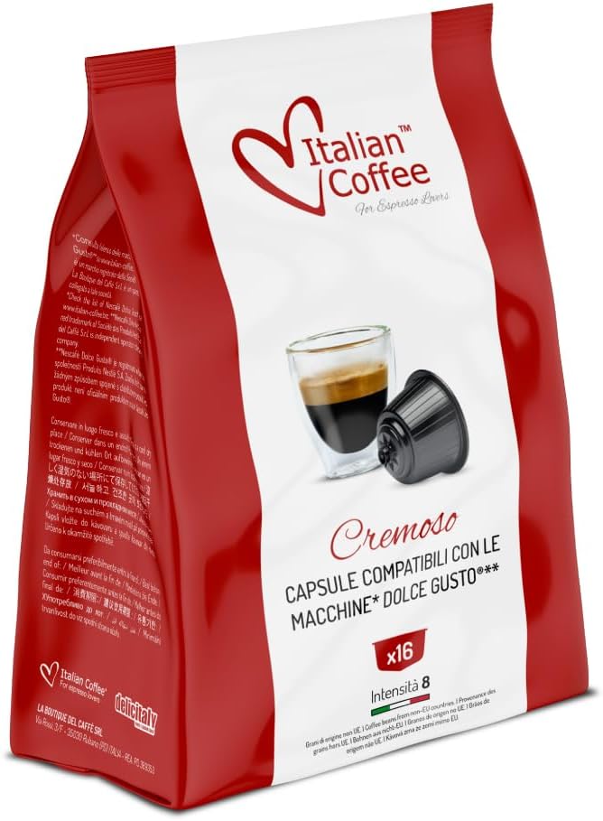 Italian Coffee, 64 Coffee Capsules Compatible with Nescafé® Dolce Gusto® – Cremoso, Rich and Creamy Espresso, Full Body and Bold Taste, Intensity 8