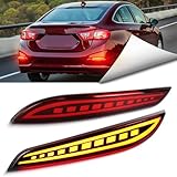 BINQIGOO LED Rear Bumper Reflector Light Compatible with 2016 2017 2018 Chevrolet Chevy Cruze Trax ACTIV GM1184116 | GM1185116 | 84037296 DRL Tail Brake Lamp (Red)
