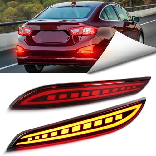 BINQIGOO LED Rear Bumper Reflector Light Compatible with 2016 2017 2018 Chevrolet Chevy Cruze Trax ACTIV GM1184116 | GM1185116 | 84037296 DRL Tail Brake Lamp (Red)