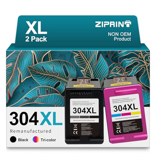 ZIPRINT 304XL Druckerpatronen Ersatz für HP 304 XL Druckerpatronen für HP Envy 5030 5010 5020 5000 DeskJet 2620 2630 2600 3700 3720 3730 3750 (Schwarz/Farbe,2-Pack)
