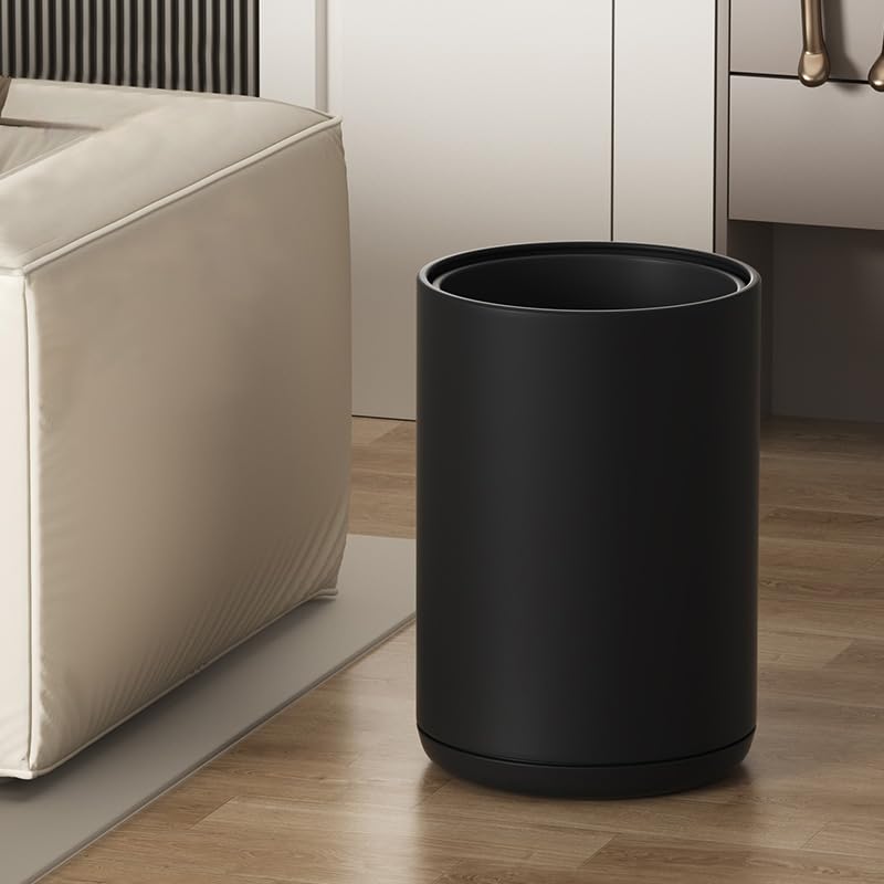 Image of 8L /2.1GAL Small Trash Can, Modern Black Metal Bath trashcan,Large Open Trash Can with Double Barrel for Bedroom, Children's Room, RV, Laundry Room (BLACK-8L)