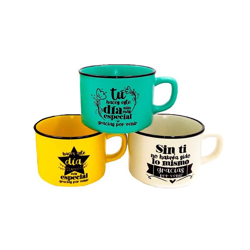 Lote de 20 Tazas de Cerámica con Frases Gracias por Venir - Tazas para Detalles de Bodas, Bautizos y Comuniones
