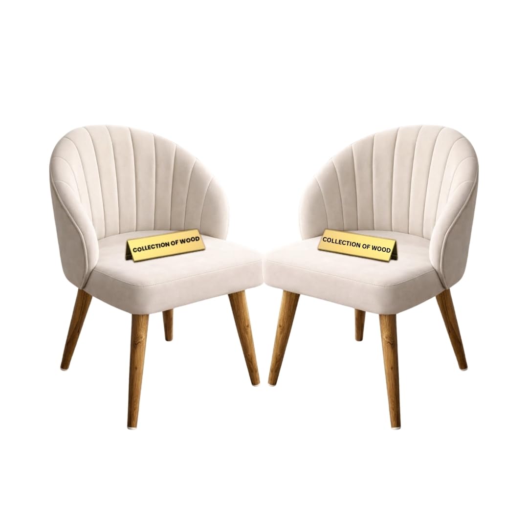 Modern Velvet Accent Chair, Cushioned Velvet Seat with Wood Legs, 35 x 23 x 21 inches, Living Room, Dining, Bedroom, Lounge Chair (2, Cream)-image-42