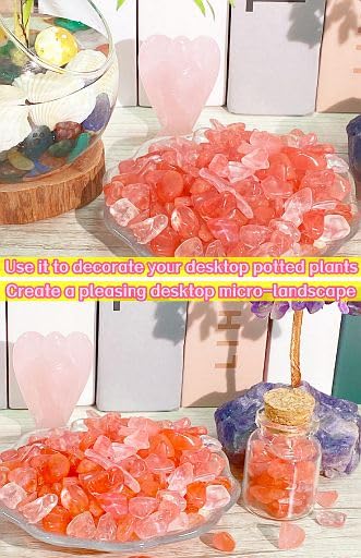 Image of YATOJUZI Cherry Quartz Aquarium Gravel Rocks Bulk Wholesale Tumbled Crystals Stones Chips Crushed Reiki Energy Balancing Gemstones for Planters Vase Filler Fountain Fish Tank Potted Decor 0.44LB