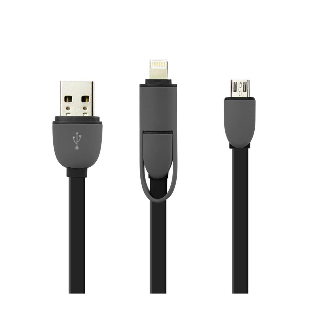 Reiko 39" 2IN1 USB Data Cable for 8-PIN And MICRO-USB Devices - Retail Package -Black