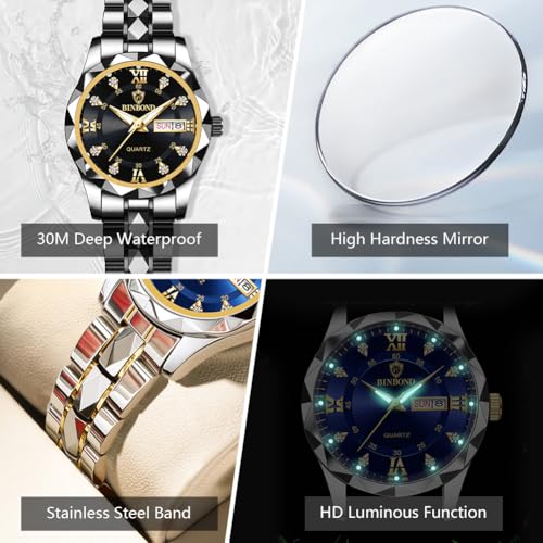 Womens Watch Fashion Diamond Elegant Dress Date Ladies Small Wrist Watches for Women Two Tone Stainless Steel Waterproof Luminous4