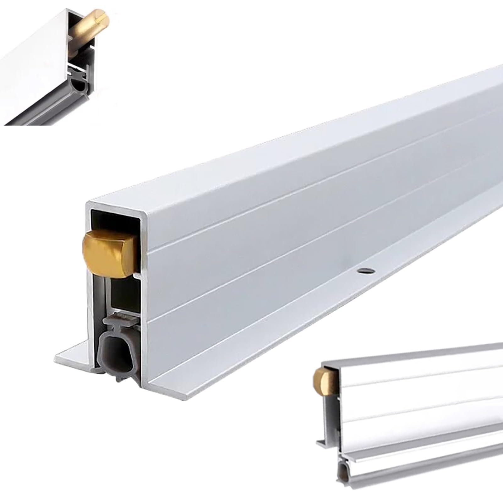 Recessed Automatic Door Bottom Seal Drop-down, Interior Draft Stopper Door Sweep, Brass Knob Under Doors Dustproof Strip for Energy Saving(30in/76cm)