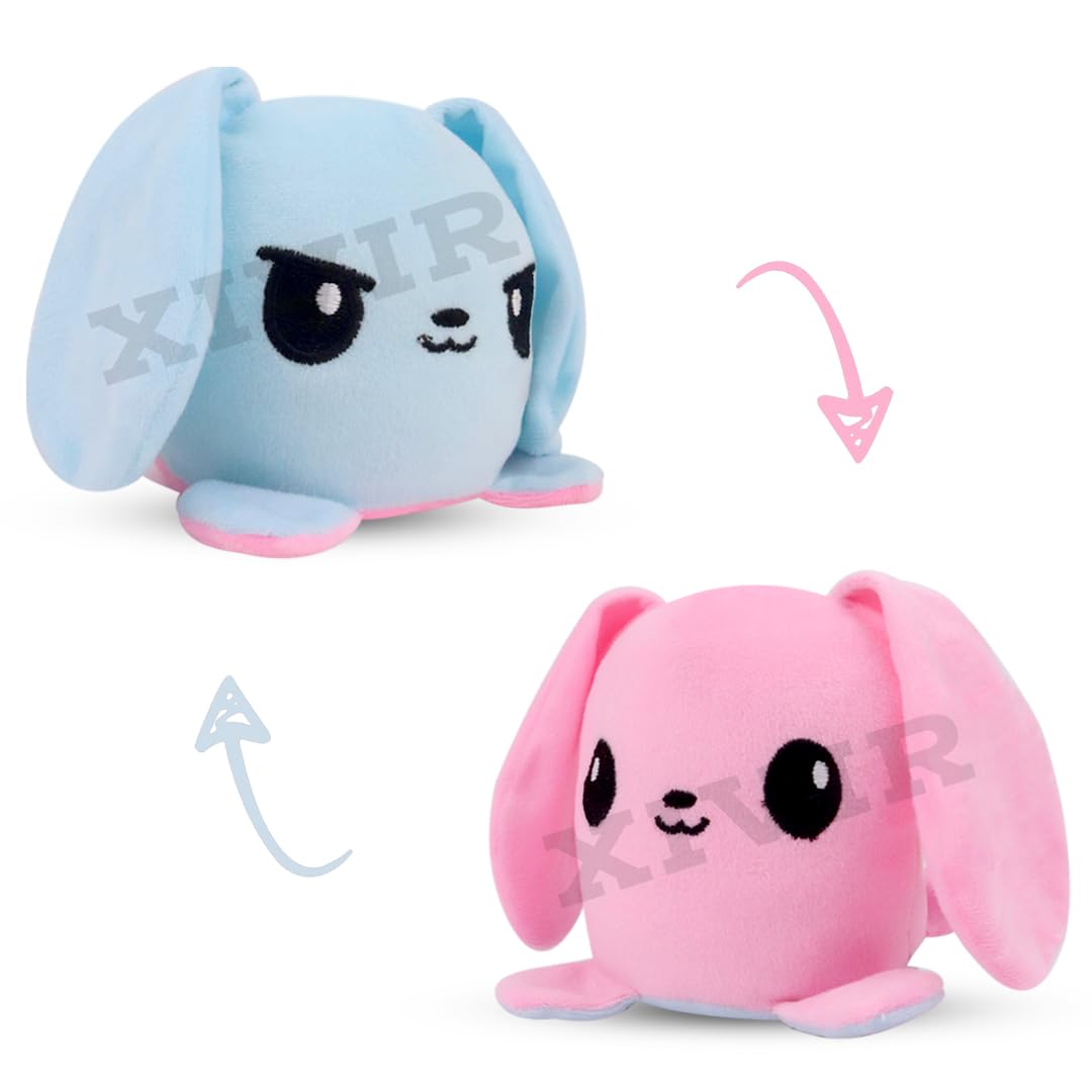 Xivir The Original Reversible Bunny Plushie - Pinkj + Sky Blue - Cute Sensory Fidget Stuffed Animals That Show Your Mood | Ideal for Birthdays & Special Occasions (12Cm, Pink-Sky Blue Bunny)