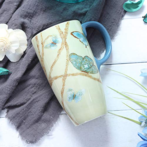 Topadorn Coffee Ceramic Mug Porcelain Latte Tea Cup With Lid 17Oz, Blue Butterfly Mother's Day Mug #TOP2