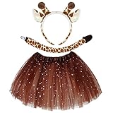 Newcotte 3 Pcs Halloween Costume Animal Tutu Ears Headband Tail Fancy Dress Costume Kit for Youth Adult Halloween Cosplay (Giraffe)