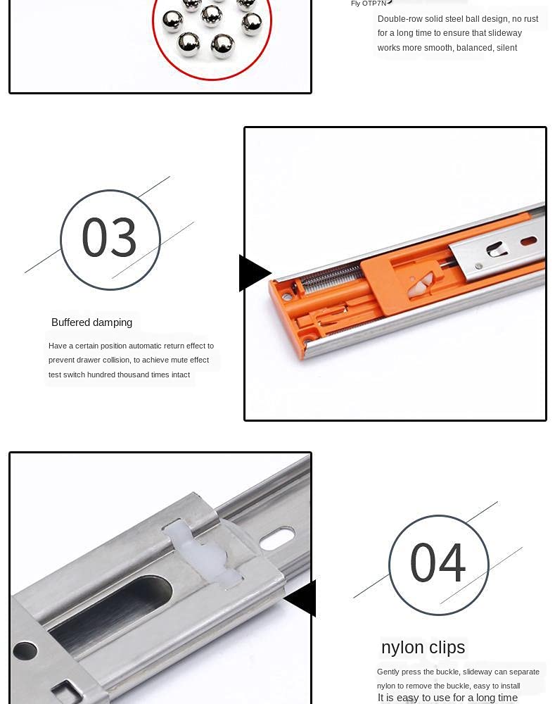 Guide per cassetti 10" - 22" in Acciaio Inox cassetto Diapositive Soft Close cassetto Binario Scorrevole a Tre sezioni del Governo Slides Hardware mobili (Color : Buffer 14inch 35cm)