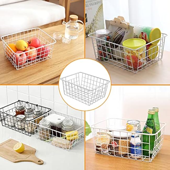 4 Pack White Wire Baskets for Organizing Office Wire Storage Basket White Metal Storage Baskets for Pantry Kitchen Bins Freezer