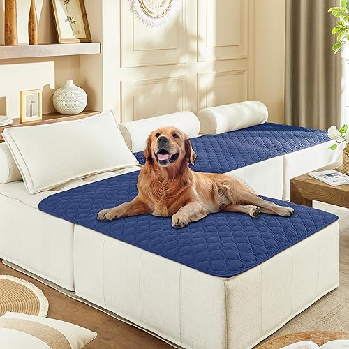 Image of gogobunny 100% Double Sided Waterproof Dog Blanket Soft Pet Bed Cover Reversible Protect Furniture Couch Sofa Car for Puppy Large Dog Cat (Dark Navy /Light Navy, 40x50 Inch (Pack of 1))