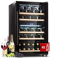 Klarstein Weinkühlschrank, Getränkekühlschrank Schmal, 2 Zonen Kühlschrank mit Glastür, Getränkekühlschränke Freistehend, Weinkühlschrank Klein, Weinkühlschränke mit UV-Schutz, 5-22 °C, 29 Flaschen