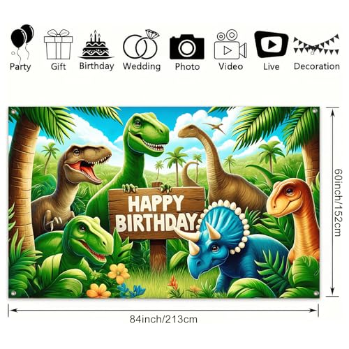 Image of BlissYard Happy Birthday Banner Dinosaur Decrations Backdrop 84x60 Inch Seasonal Dino Park Theme Party Background Decoration for Boys Kids Birthday Banners for Girls or Boys Gifts