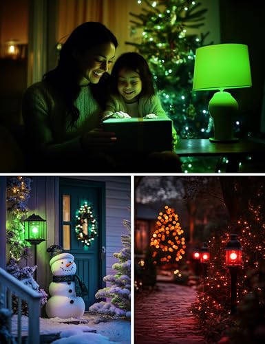 Image of L LOHAS LED Red and Green Light Bulbs Outdoor for Christmas Decoration | A19 9W, 720LM, E26 Base, Non-Dim, 4 Pack