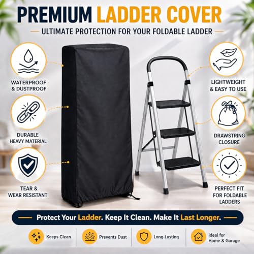 Image of EDRAK Foldable 2 & 3 Step Ladder Cover | Dustproof & Waterproof Protective Cover for Step Ladder | Heavy Duty Fabric | Drawstring Closure | Easy to Store & Wash