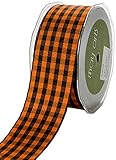 May Arts 3/8-Inch Wide Ribbon, Orange and Black Check