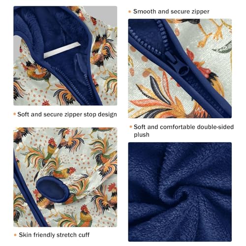 Rural Colorful Roosters Girls Fleece Jacket Girls Fall Jacket Girls Zip Up Hoodie Girls Sherpa Jacket 2-10T3