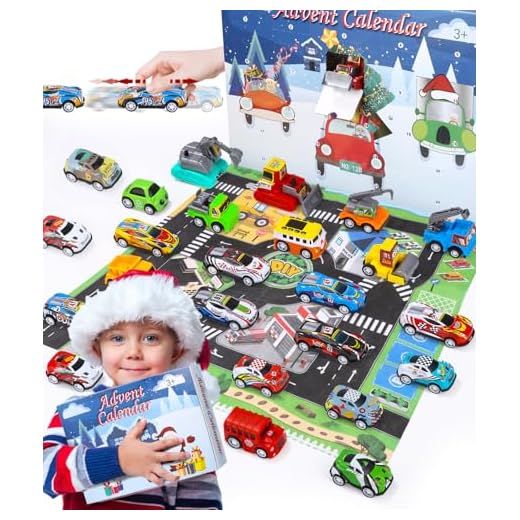 Calendario Adviento Infantil, Calendario Adviento Coches 2026 con 24 Sorpresas de Camiones y Coches de Juguete, Calendario de Cuenta Regresiva, Navidad Regalo para Niños Niñas