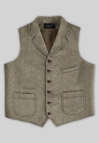 Men's Wool Blend Suit Vest Casual Herringbone Tweed Waistcoat for Wedding Groomsmen2