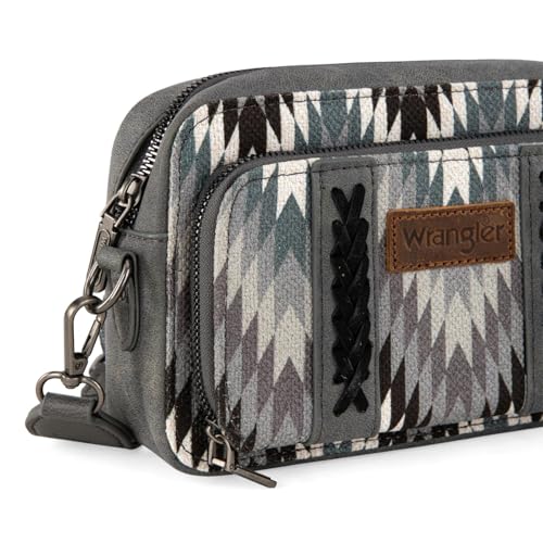 Image of Wrangler Aztec Crossbody Bag for Women Multi Pocket Shoulder Bag Boho Cross Body Wallet Purse