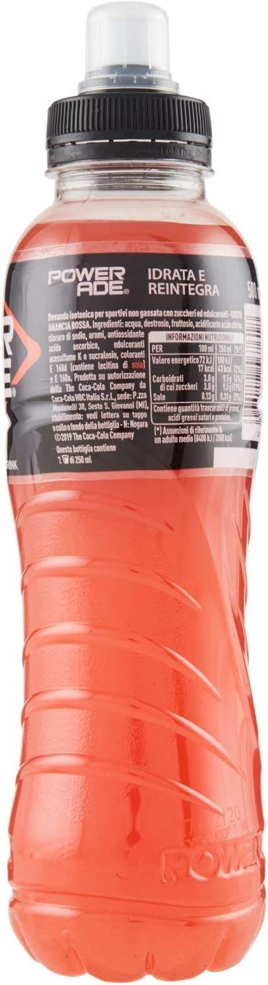 Powerade Arancia Rossa Bevanda Energética - Bebidas energéticas (24 unidades, 50 cl), color rojo
