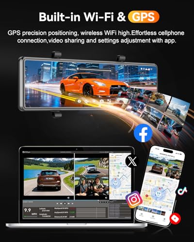 Image of Rear View Mirror Camera,4 Channel Mirror Dash Cam Front and Rear Inside,12 inch Touch Screen Dash Cam, Backup Camera for Car, 7 /24 Parking Monitor,Included Free 128GB SD Card