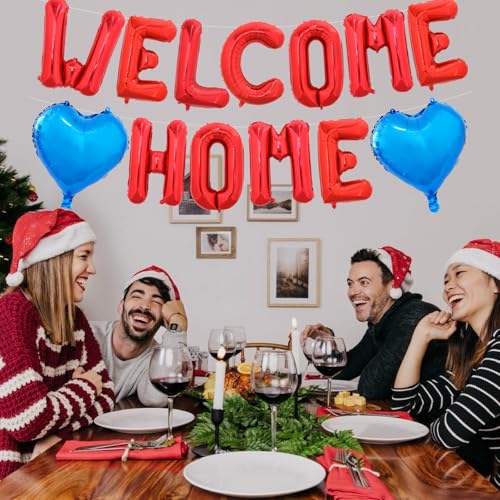 Image of TONIFUL 16 Inch Red WELCOME HOME Foil Letter Balloons Banner Decorations