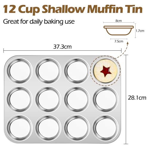 Onader Muffin Tin 12 Cup, Stainless Steel Shallow Yorkshire Pudding Tray, Great for Baking Mince Pie, Brownies, Egg Tart and Biscuit, Non-Toxic & Heavy Duty, Oven & Dishwasher Safe - Image 3