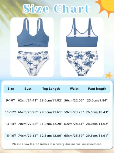 Image of Girls Swimsuit 2 Piece Bikini Set Swimwear Solid Color Bathing Suit 9-16T | Tropical Floral, Criss Cross, for Teen & Preteen