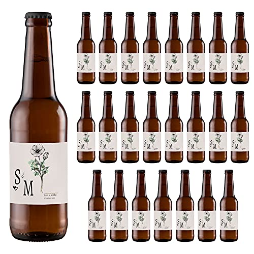 24 bottiglie di birra Personalizzate - Idea esclusiva e originale per bomboniere di matrimonio, comunione, battesimo e anniversario (Disegno fiore, 0,33 L)