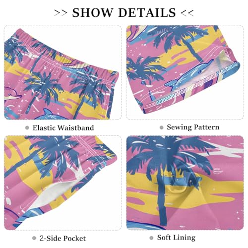 ALAZA Color Wave Palm Tree Dolphin Pajama Shorts Elastic Waist Casual Sleep Shorts with Pockets Size 6-143