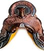 Sillín Western de Cuero con Tallado Floral Turquesa y Juego de Arnés | Sillín western de cuero tallado a mano con acentos turquesa y juego de arnés a juego, diseñado para paseo, rancho y uso diario 8