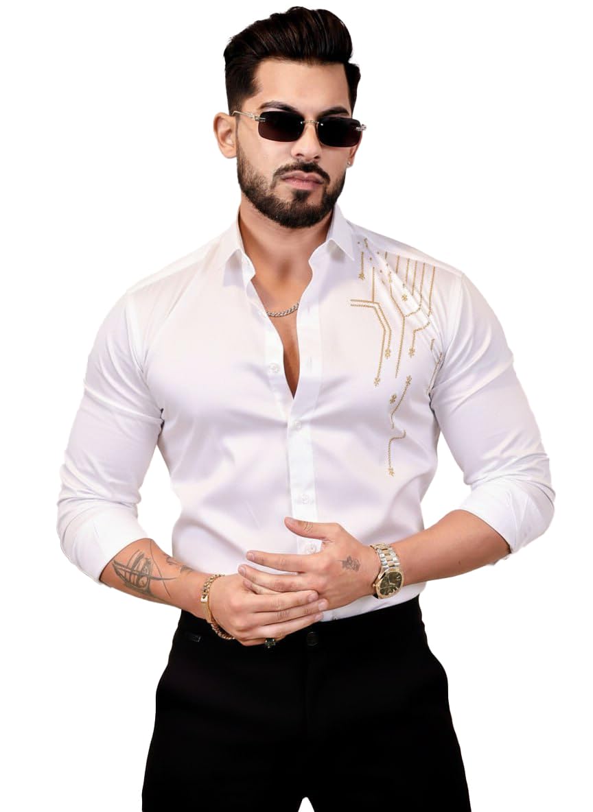 4Tich Mens Satin Fabric Shirt Full Sleeve Solid Deer Pattern Design Shirt for Men Formal Shirts for Men Office wear Full Sleeve-image-30