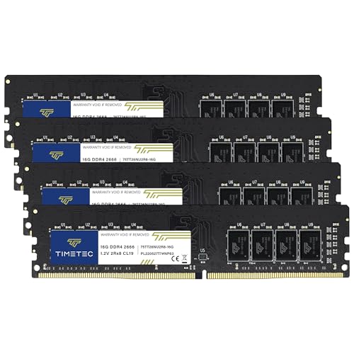 Image of Timetec 64GB KIT (4x16GB) DDR4 2666MHz (PC4-2666V) PC4-21300 UDIMM Desktop RAM - 288-Pin 1.2V CL19 Non-ECC Unbuffered DIMM Memory Module Upgrade
