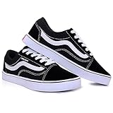 Tenis Cano Baixo Skate Kalum Academia Unissex Leve Confortavel Old School Clássico (PRETO BRANCO, BR, Adulto, Numérico, 42)