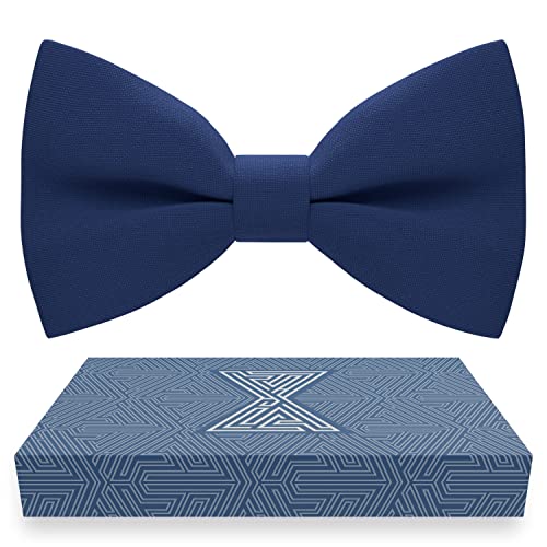 Bow Tie House Mens Classic Pre-Tied Bow Tie Formal Solid Tuxedo (Large Denim)