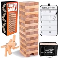 SereneLife 56 PCS Giant Tumble Tower for Indoor and Outdoor Games - Non-Toxic Stackable Timber Blocks Set Fit to Kids and Adults - Zippered Carrying Bag, Book Scoreboard and Offers Hours of Enjoyment